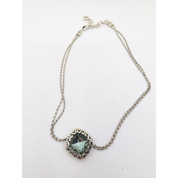 Brighton Necklace Danube Blue Faceted Pendant Crystal Silver Double Chain READ - Picture 8 of 10